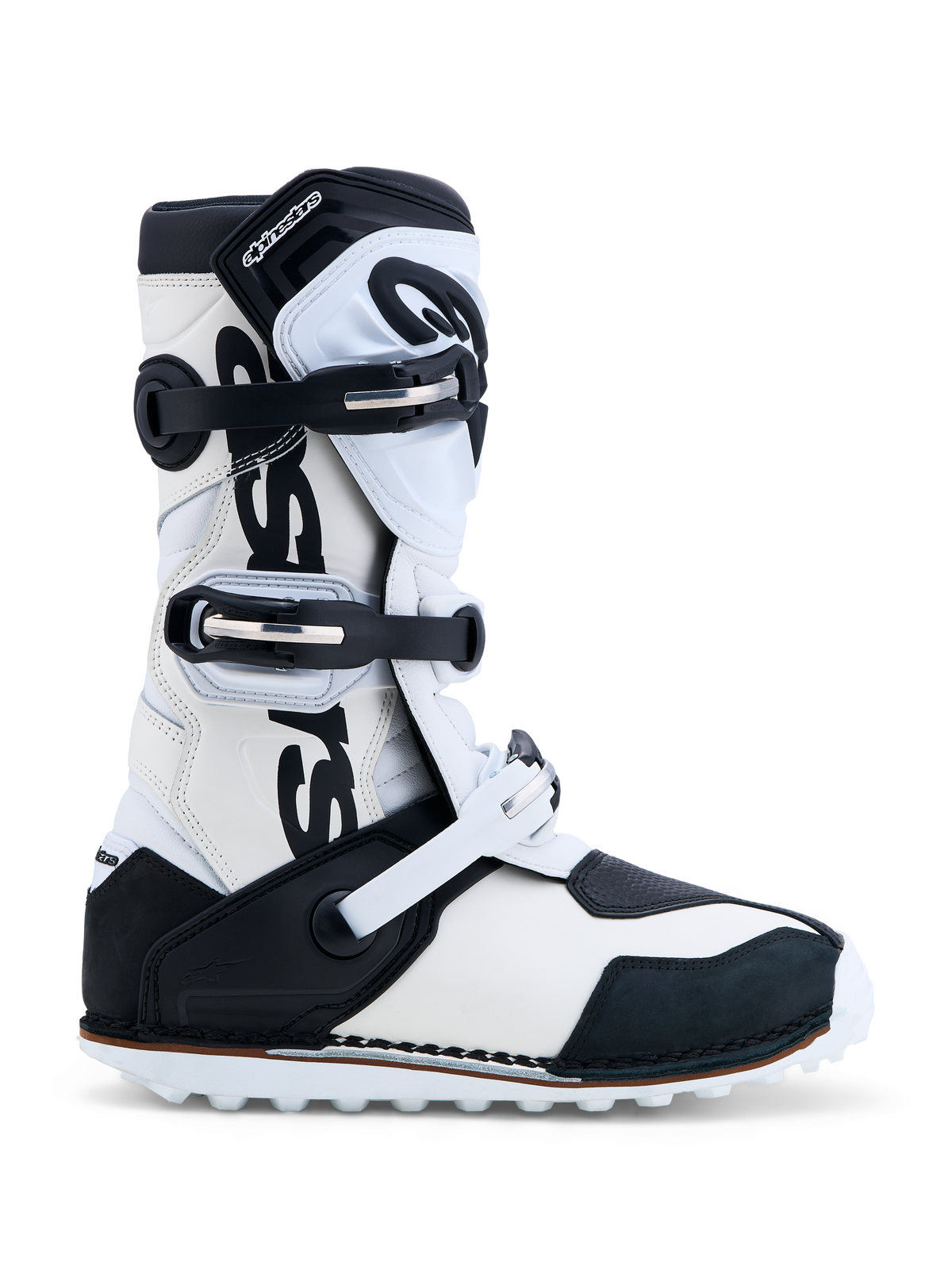 Alpinestars Tech-T Boots, Men's Trials Motorcycle Boots, Black and White, CE Certified Leather, Three-Buckle Closure.