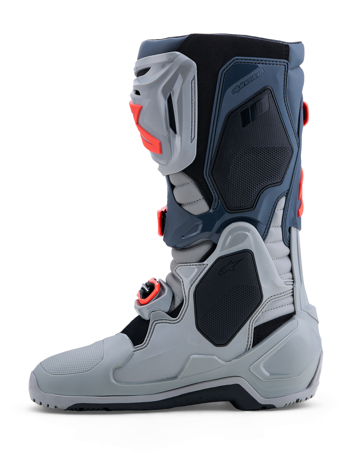 Alpinestars Tech-10 Enduro støvler til herrer, grå og rød off-road motorcykelstøvle med avanceret TPU-beskyttelse, spændelukning og Enduro-specifik sål, CE-certificeret