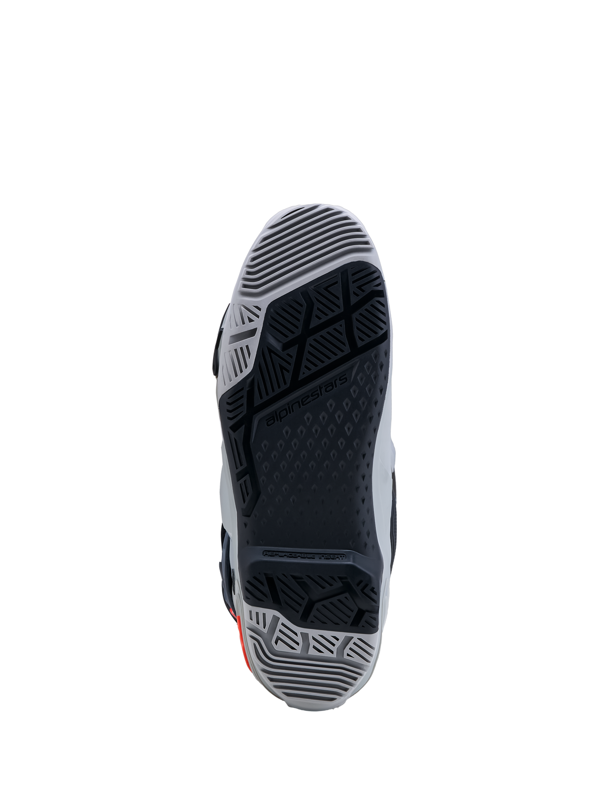 Alpinestars Tech-10 Enduro støvler, grå og sort dobbeltkomponentsål med udskiftelig indsats for maksimalt off-road-greb.