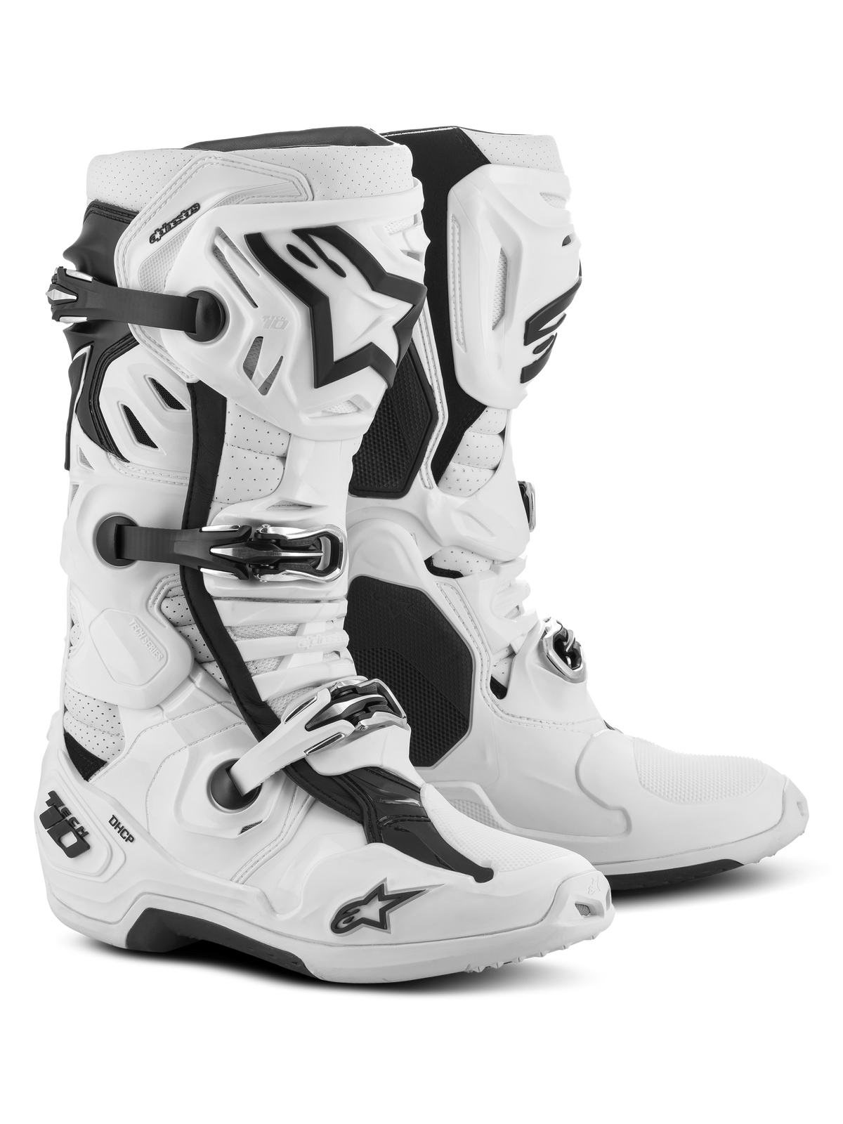 Alpinestars Tech 10 Supervented støvler, motocross-støvler, hvide, med forreste luftindtagsporte, ventileret skinneplade og justerbart spændesystem, højtydende racerfodtøj til terrænkørsel