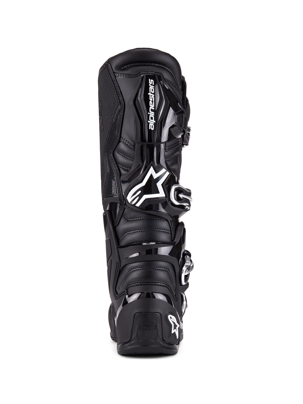 Alpinestars Tech 7 Boots, Motocross Boots, Black, rear view featuring TPU protection, buckle closure system, and signature branding