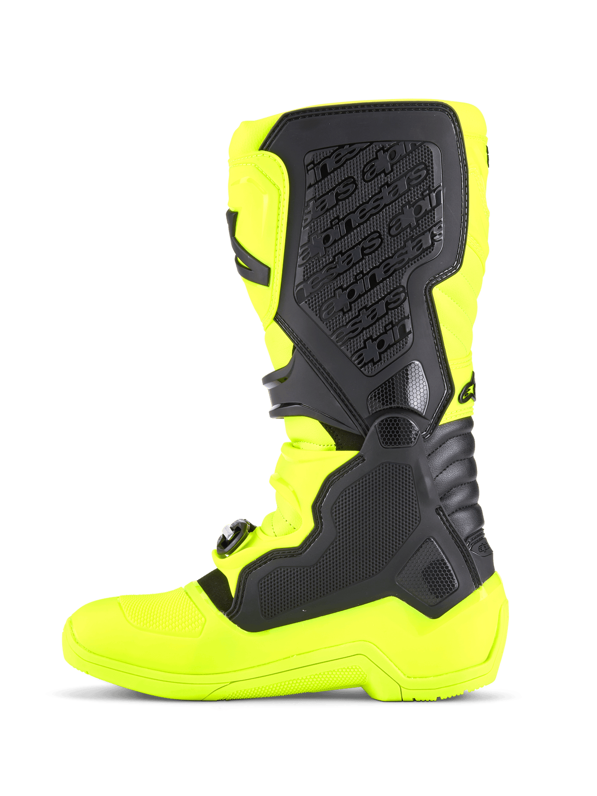 Alpinestars Tech 5 støvler, motocross-støvler, Gul Fluo og sort, med sidevisning af det holdbare mikrofiberchassis, TPU-beskyttelsespaneler og medialt biomekanisk drejesystem til terrænkørsel.