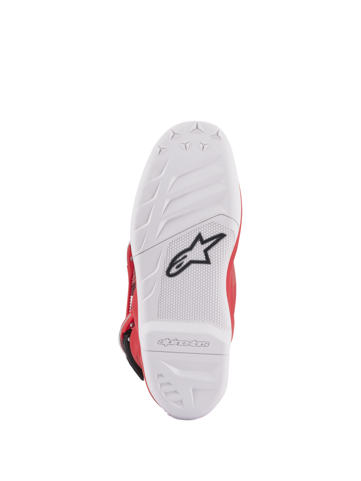 Alpinestars Youth Tech 7S Boots, Sole View, White compound sole with black star logo, high-grip rubber patterning for superior durability and feel, embossed Alpinestars branding on heel