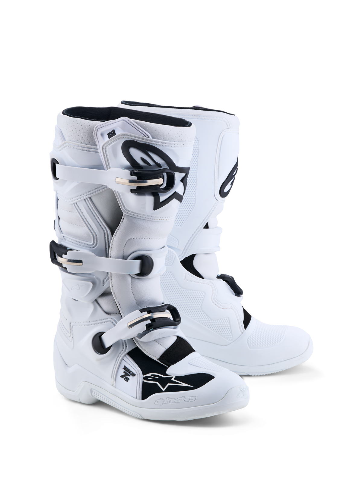 Alpinestars Tech 7S Støvler Ungdom, hvide og sorte motocrossstøvler, CE-certificeret med TPU-beskyttelse