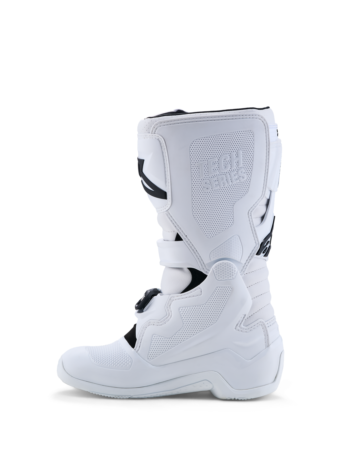 Alpinestars Tech 7S støvler, hvide motocrossstøvler til unge, CE-godkendt med robust TPU-beskyttelse.