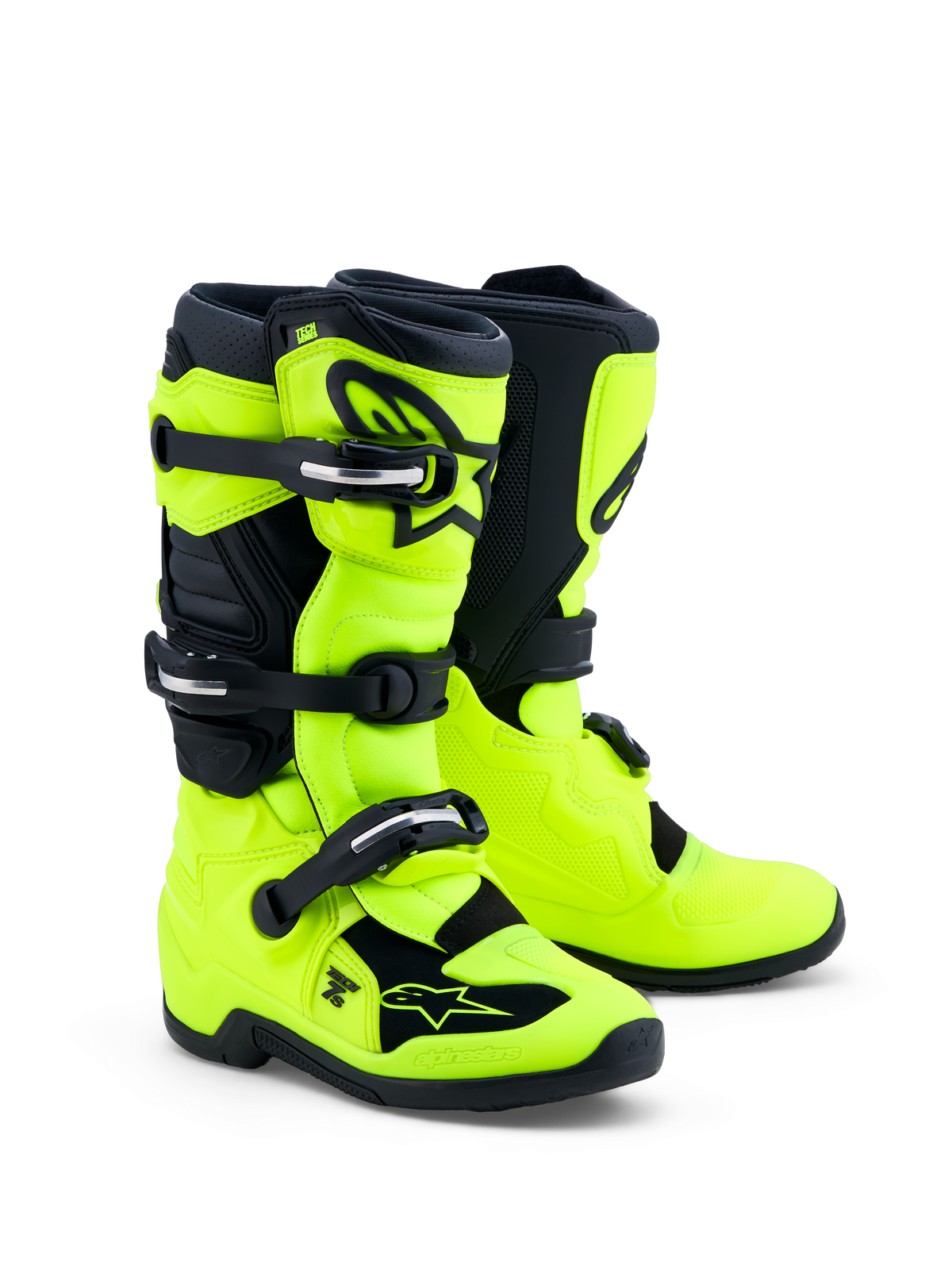 Alpinestars Tech 7S støvler ungdom, motocrossstøvler, fluo gul og sort, TPU-beskyttelse og pivot-system til juniorryttere
