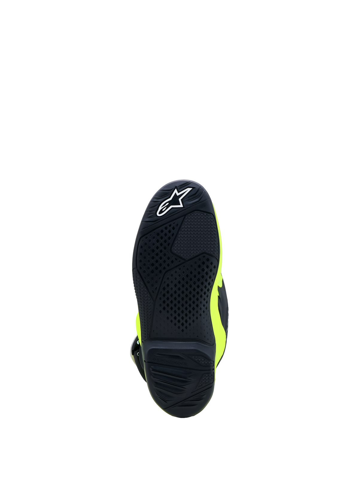 Alpinestars Tech 7S støvler ungdom, motocross-støvler i gul fluo og sort, detalje af slidstærk gummisål med high-grip mønster og logo