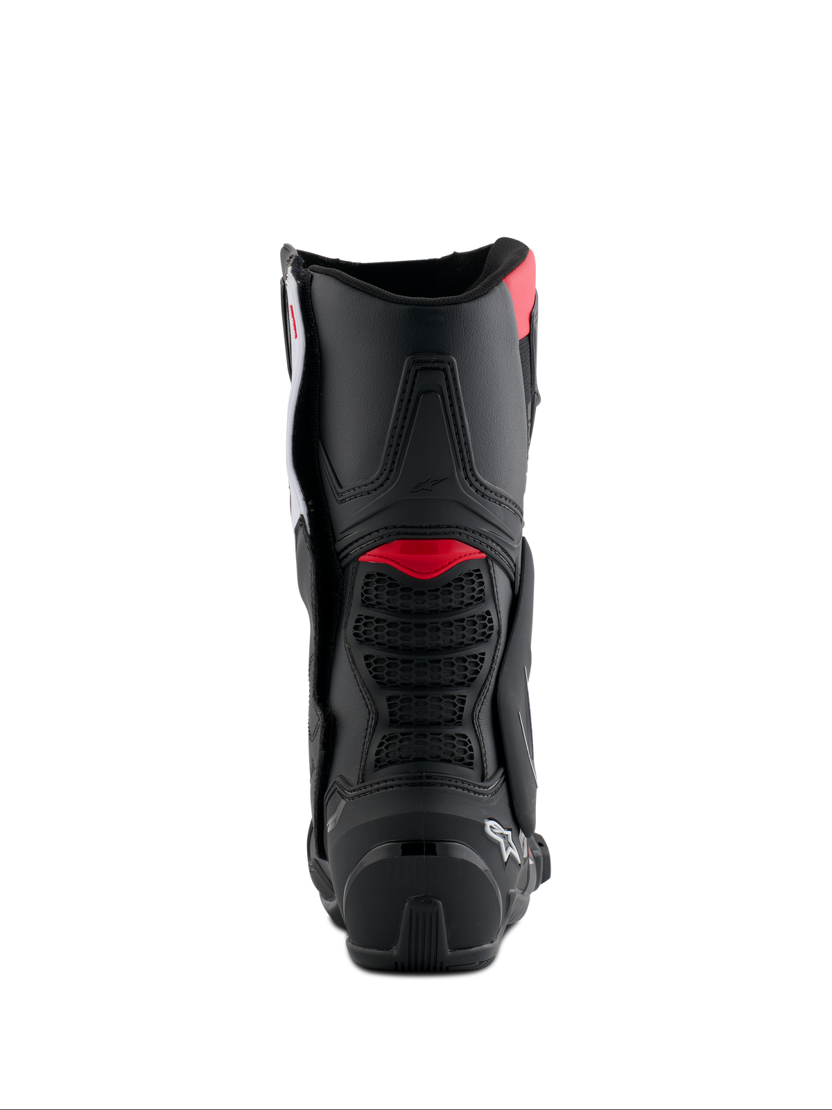 Alpinestars Honda SMX-6 V3 støvler, set bagfra, sort med klare røde og hvide detaljer, performance motorcykelstøvler med TPU-beskyttelse på bagsiden af læggen og ventilationsdetaljer