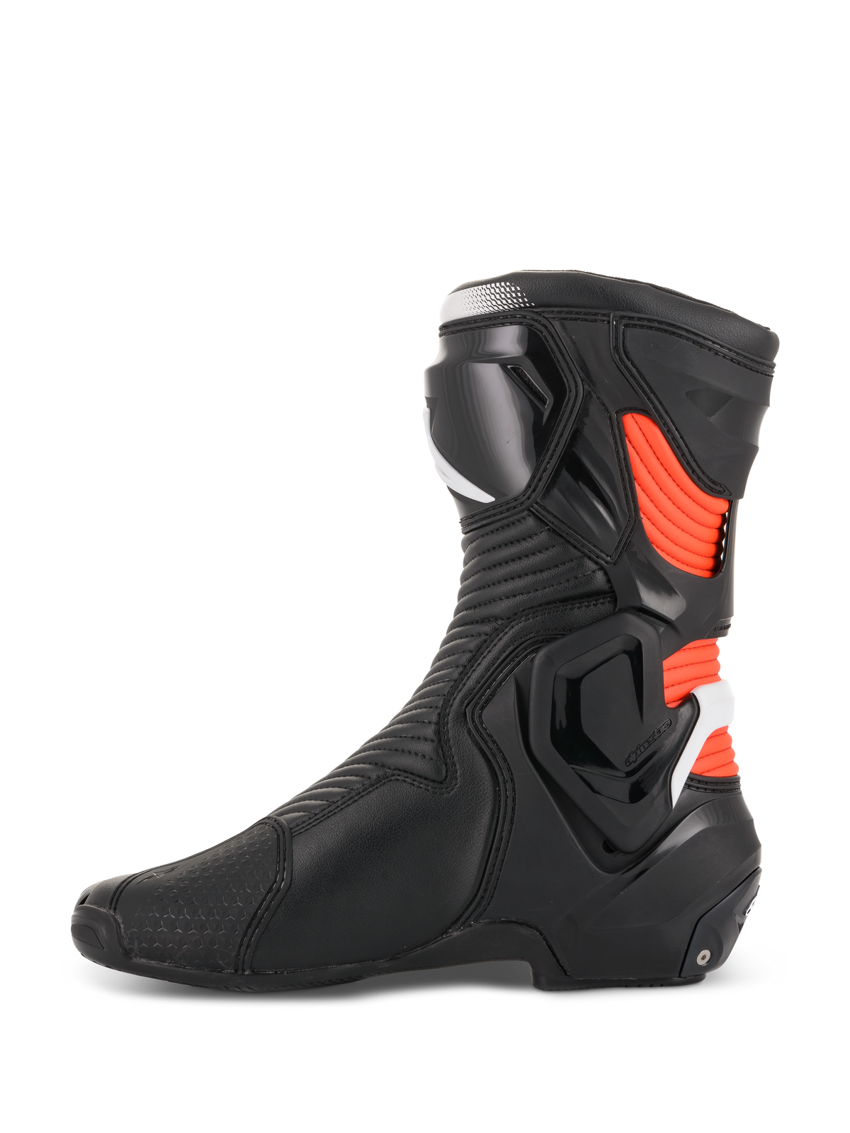 Alpinestars SMX Plus V2 støvler, motorcykelracingstøvler til herre, sort, hvid og rød fluo, Multi-Link Control, sideprofil