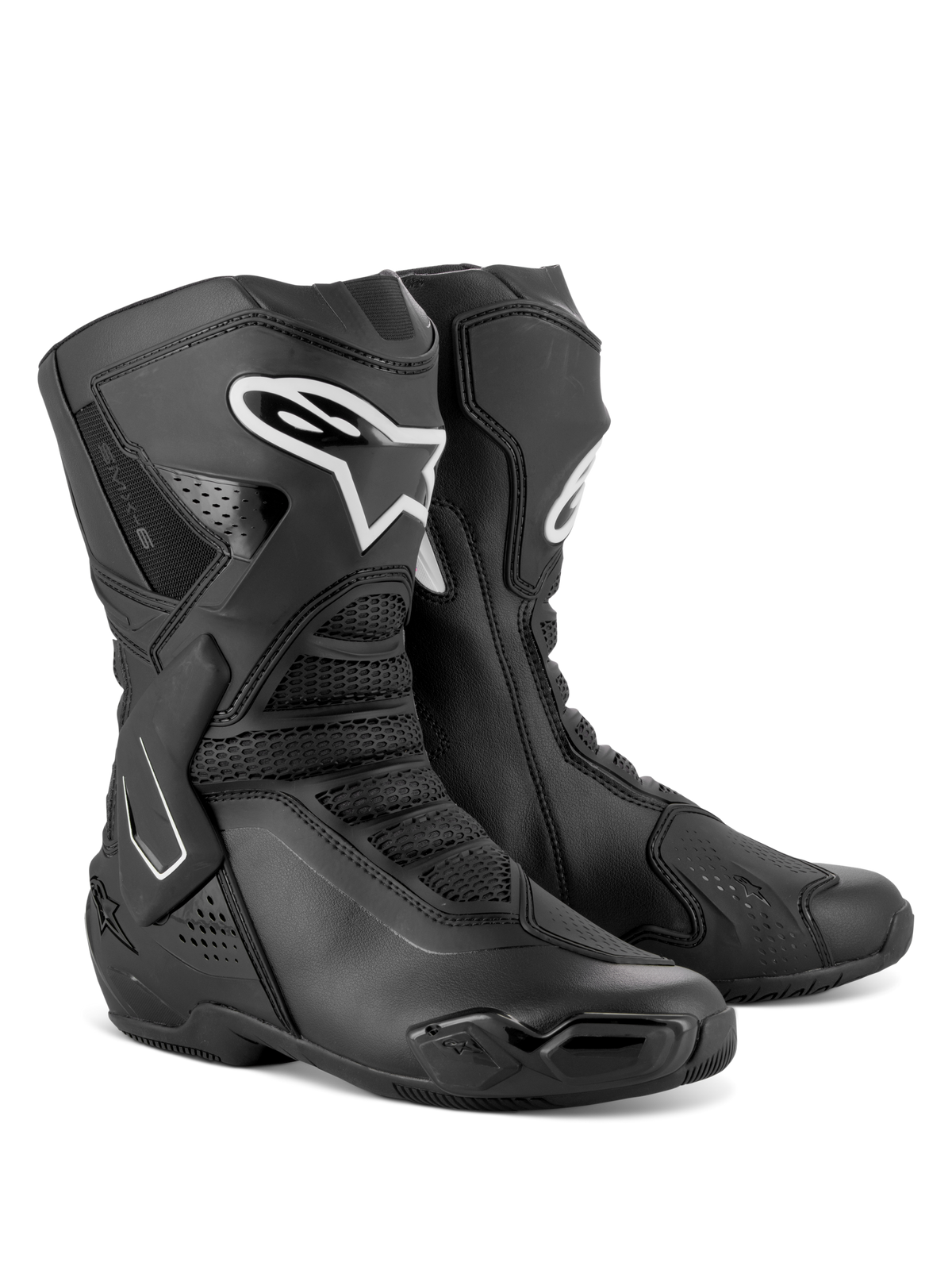 Alpinestars Stella SMX-6 V3 støvler, performance motorcykelstøvler til kvinder, sort og hvid, med mikrofiberkonstruktion, TPU skinnebens- og ankelbeskyttelse og mesh-flexzoner til bane- og gadekørsel