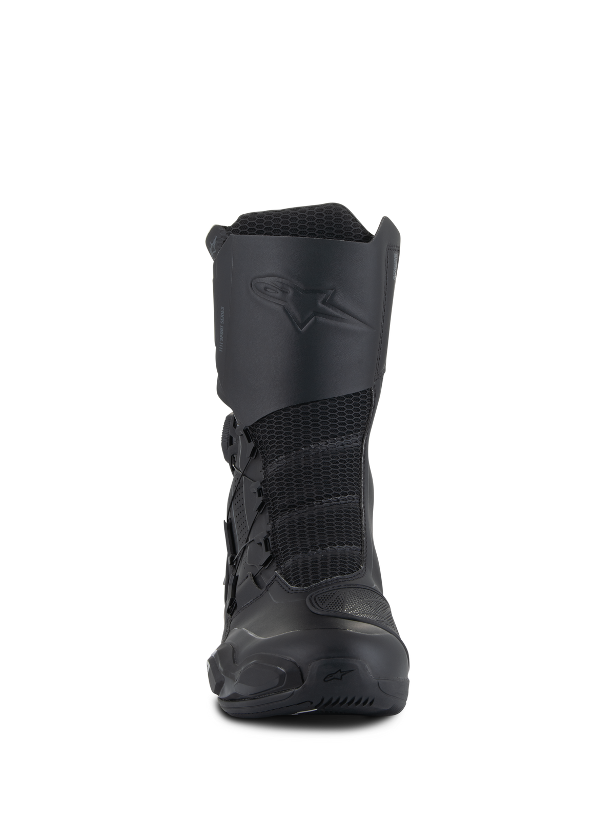 Alpinestars SP-X BOA® Drystar®-støvler, mellemlange sport touring-motorcykelstøvler, sort, med mesh-frontpaneler, præget logo på skinnebenspladen og BOA Speed Lace-lukkesystem for en sikker pasform.