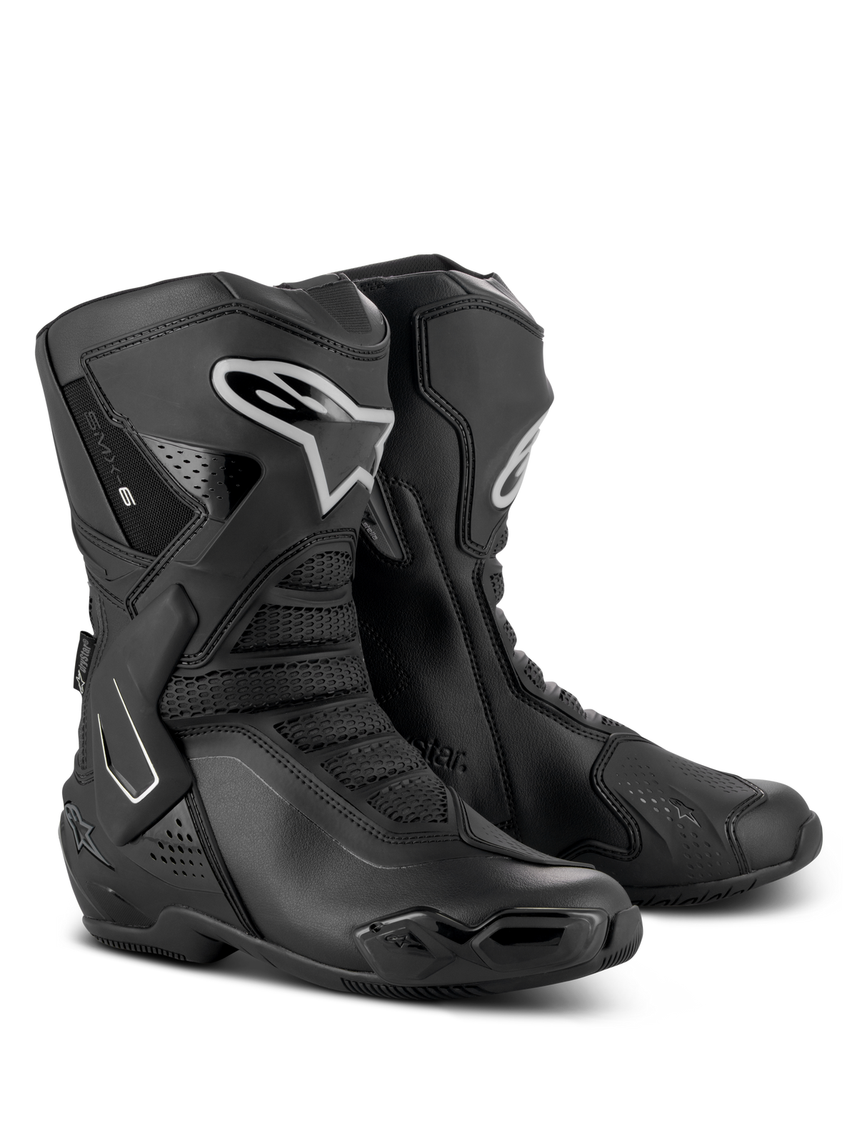 Alpinestars Stella SMX-6 V3 Drystar støvler, performance køreboots til kvinder, sort og sølv, vandtæt mikrofiber overdel med TPU-beskyttelse, race-afledt design til bane og gade
