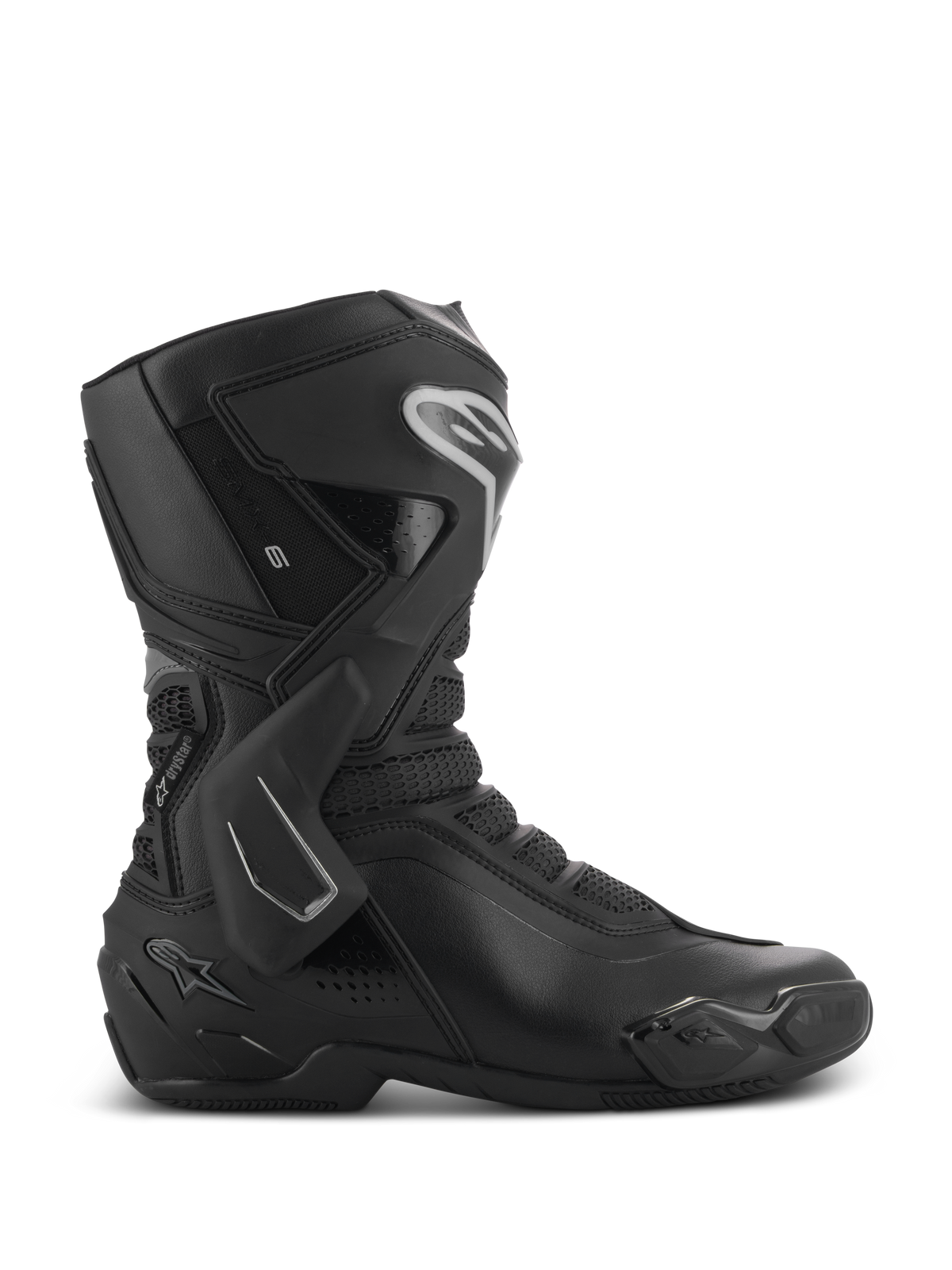 Alpinestars Stella SMX-6 V3 Drystar-støvler, motorcykelstøvler til damer, sort med sølvdetaljer, vandtæt Drystar-membran, med TPU-skinnebensbeskyttelse, ankelbeskyttelse og tåslider, performance-køreudstyr