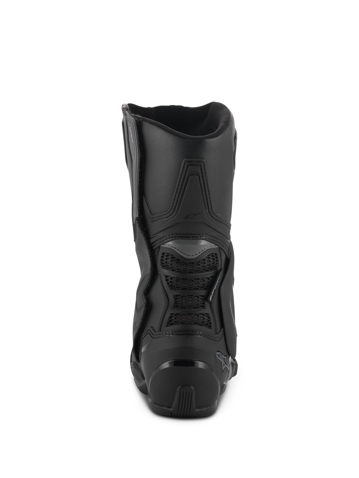 Alpinestars Stella SMX-6 V3 Drystar® støvler, sort, set bagfra med TPU-hælkappe og lægbeskyttelse bagpå, højtydende vandtætte motorcykelstøvler til kvinder