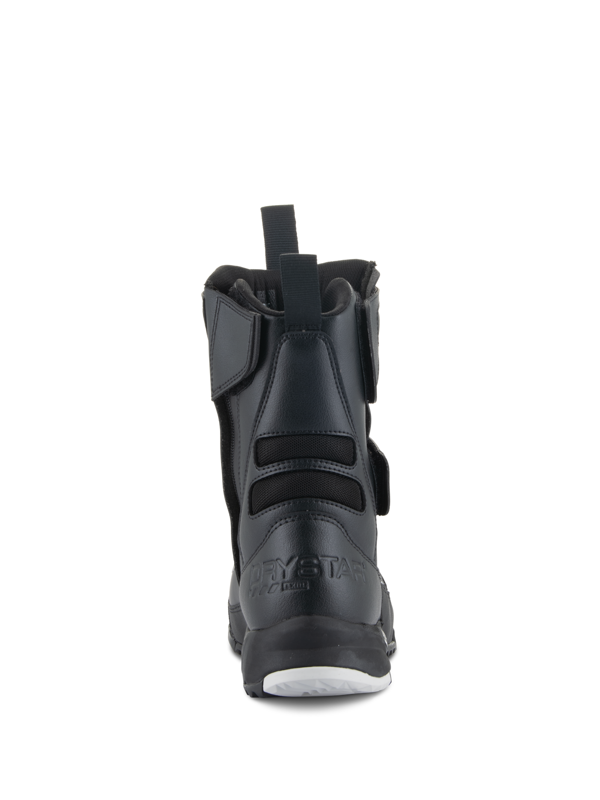 Alpinestars Stella RT-7 Touring Drystar® støvler til damer, motorcykelstøvler til damer, sort, set bagfra med præget Drystar-branding på hælen, trækstrop bagpå og fleksible tekstilbælge for øget bevægelighed.