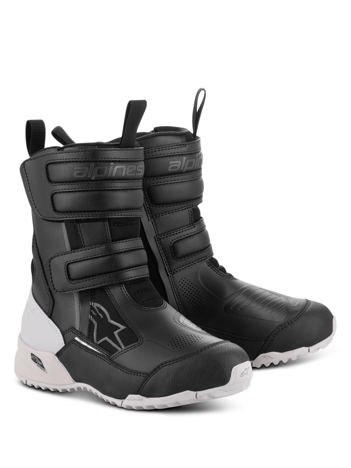 Alpinestars Stella RT-7 Touring Drystar® støvler til damer, motorcykelstøvler, sort og hvid, med dobbelte velcrostropper og dobbelt lynlåsåbning, holdbar konstruktion i mikrofiber og tekstil, hvid robust mønstret sål med TPF-beskyttelse, eventyrklart design