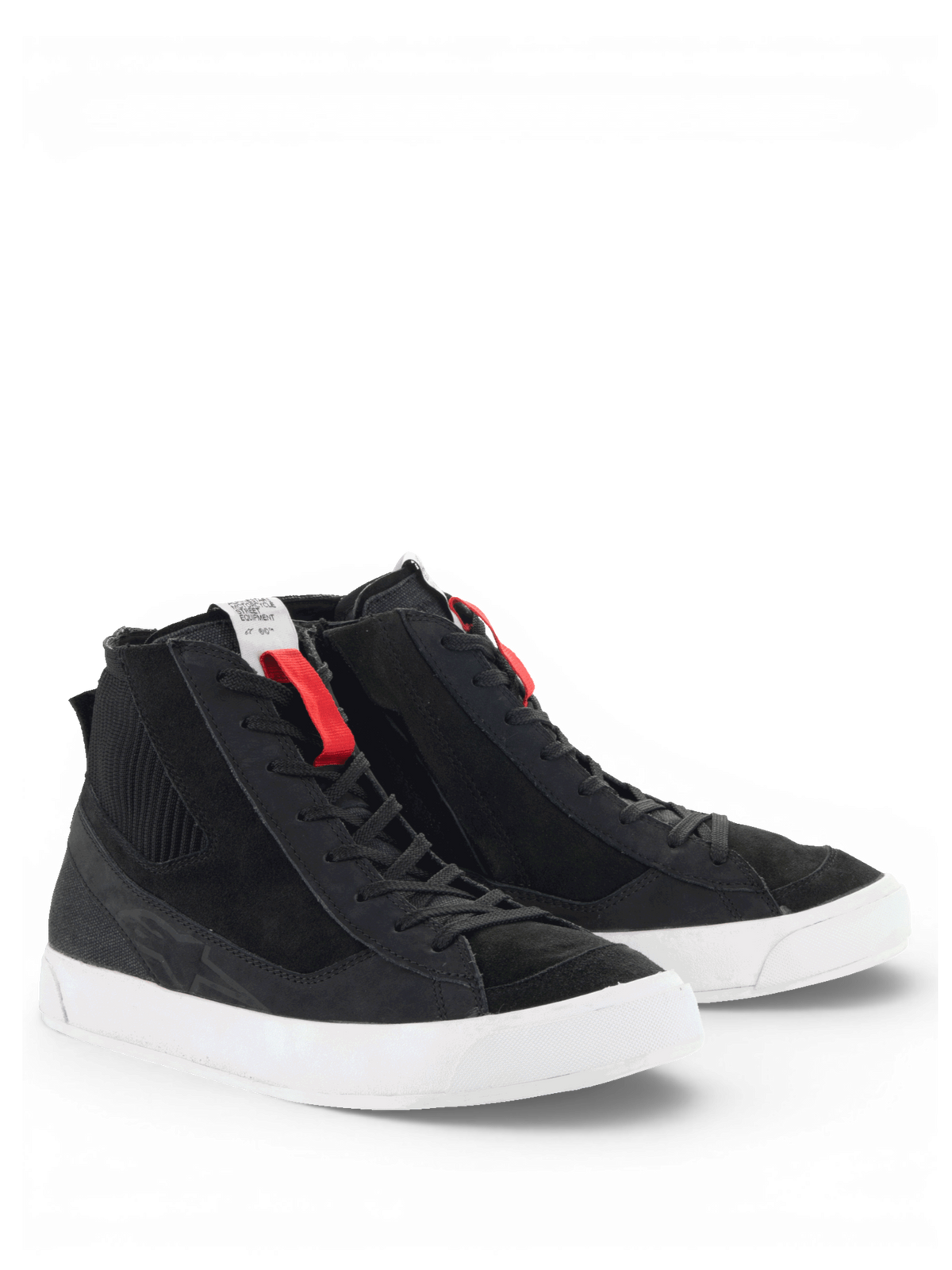 Alpinestars Stated Shoes, black and white urban motorcycle sneakers, men's retro skate style in nubuck and durable suede.