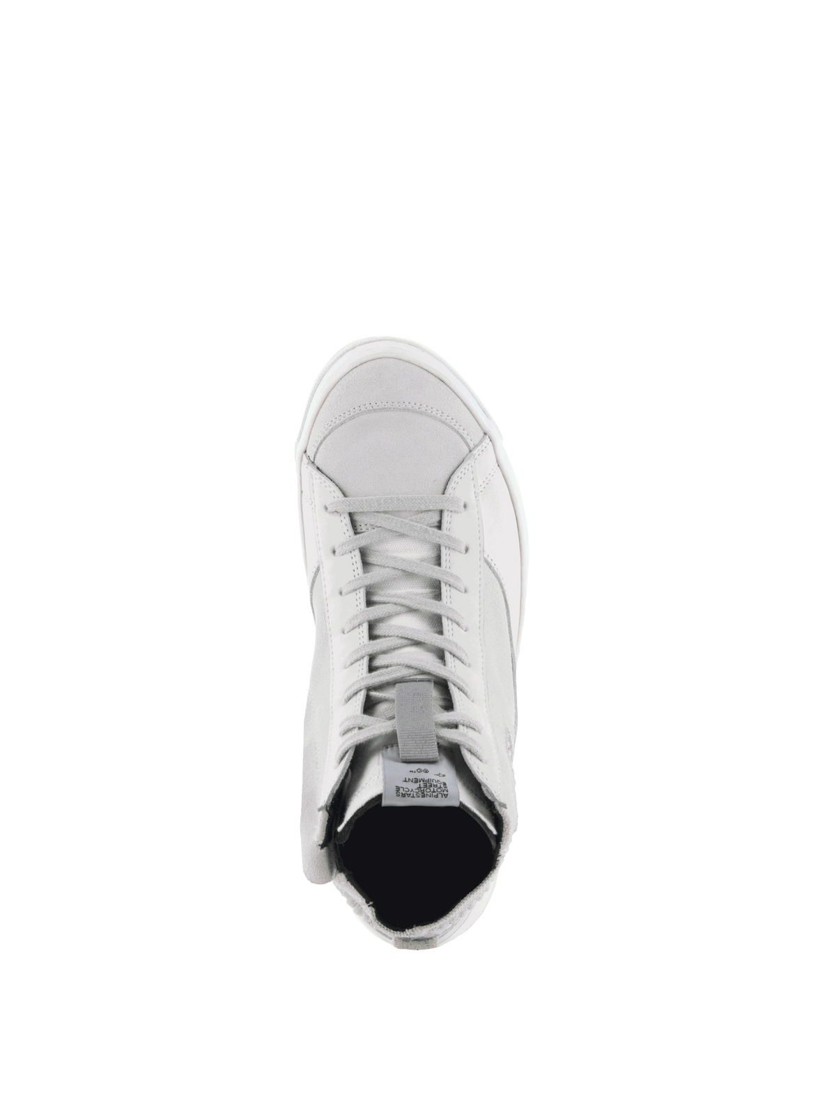 Alpinestars Stella Stated Podium sko, hvid og grå urban dame-køresko, set fra oven, nubuck og ruskind.