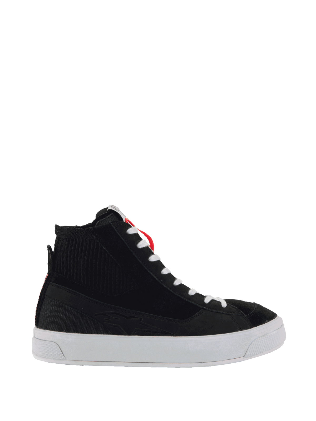 Alpinestars Stella Stated Podium damekøresko, sort og hvid urban sneaker i skate-stil med vulkaniseret sål.