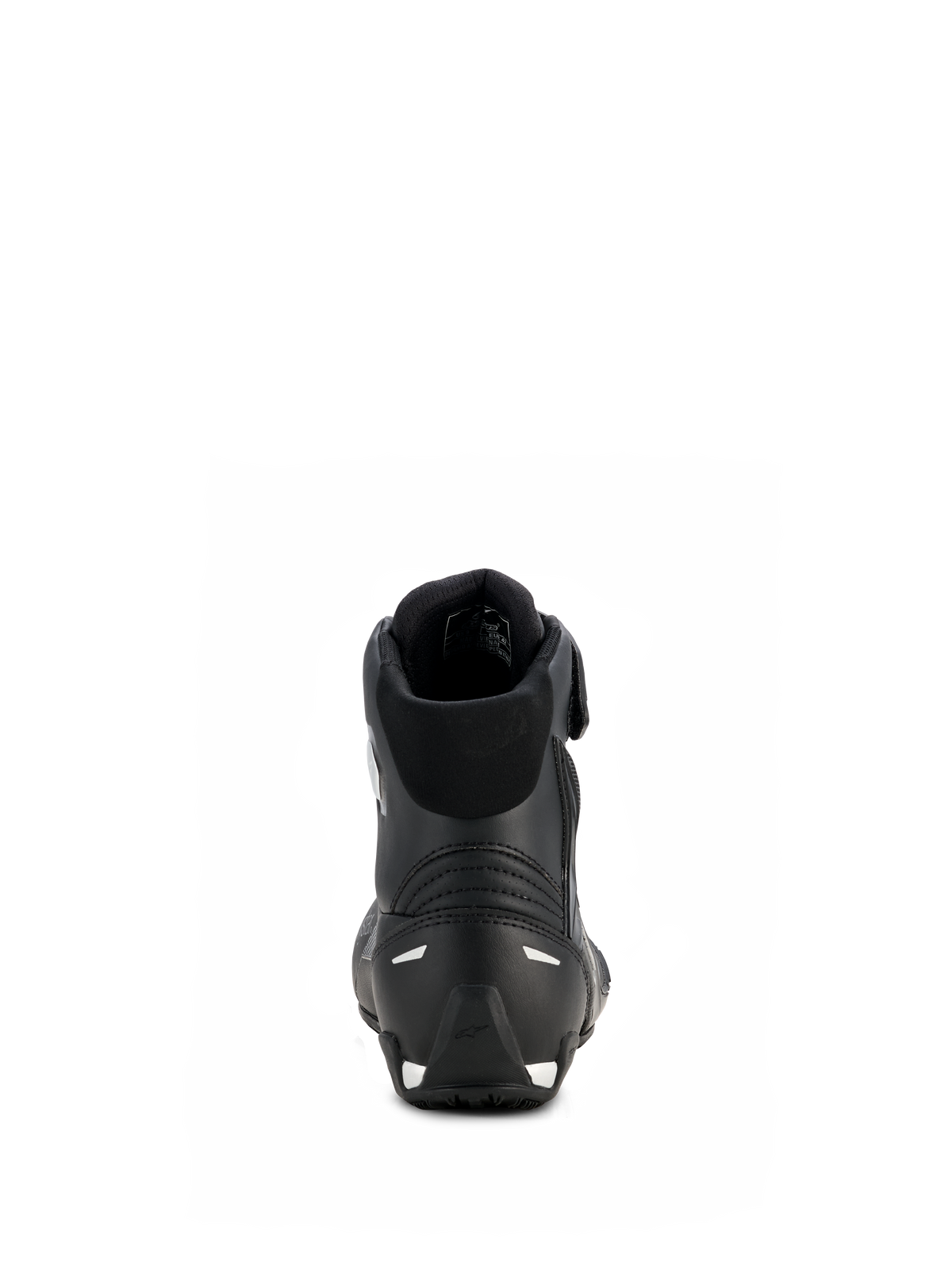 Alpinestars Woman Stella Faster-4 Drystar® Shoes, Black and Silver, rear view showing reinforced heel with silver accents, padded collar, and waterproof microfiber design