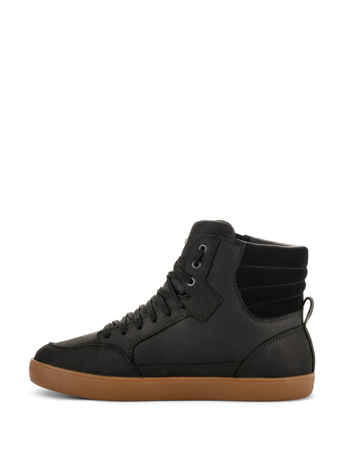 Alpinestars J-6 Waterproof sko, motorcykelsko, sort med brun gummisål, set fra siden, high-top sneaker-design, læderoverdel, afslappet urbant motorcykelfodtøj