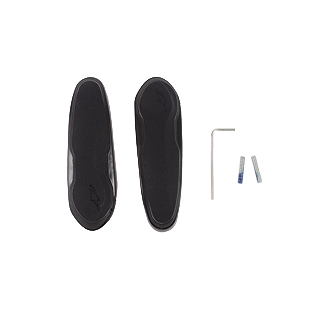 Alpinestars Toe Slider med skruer, reservedele til motorcykelstøvler, sort, to syntetiske slidere med præget Astars-logo, inkluderer sølvfarvet unbrakonøgle og monteringsudstyr til racingstøvler