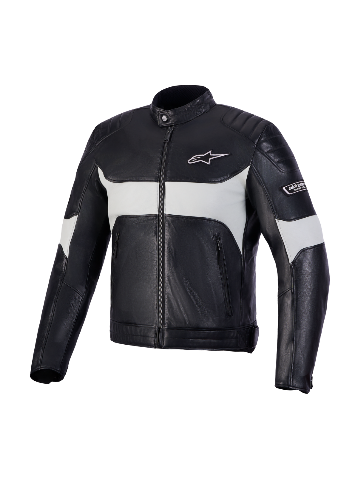 Alpinestars Revern Læderjakke, urban contemporary motorcykeljakke i sort og metalgrå med skulder- og albuebeskyttelse, klassisk biker-krave og premium fuldnarvet læderkonstruktion, CE-certificeret