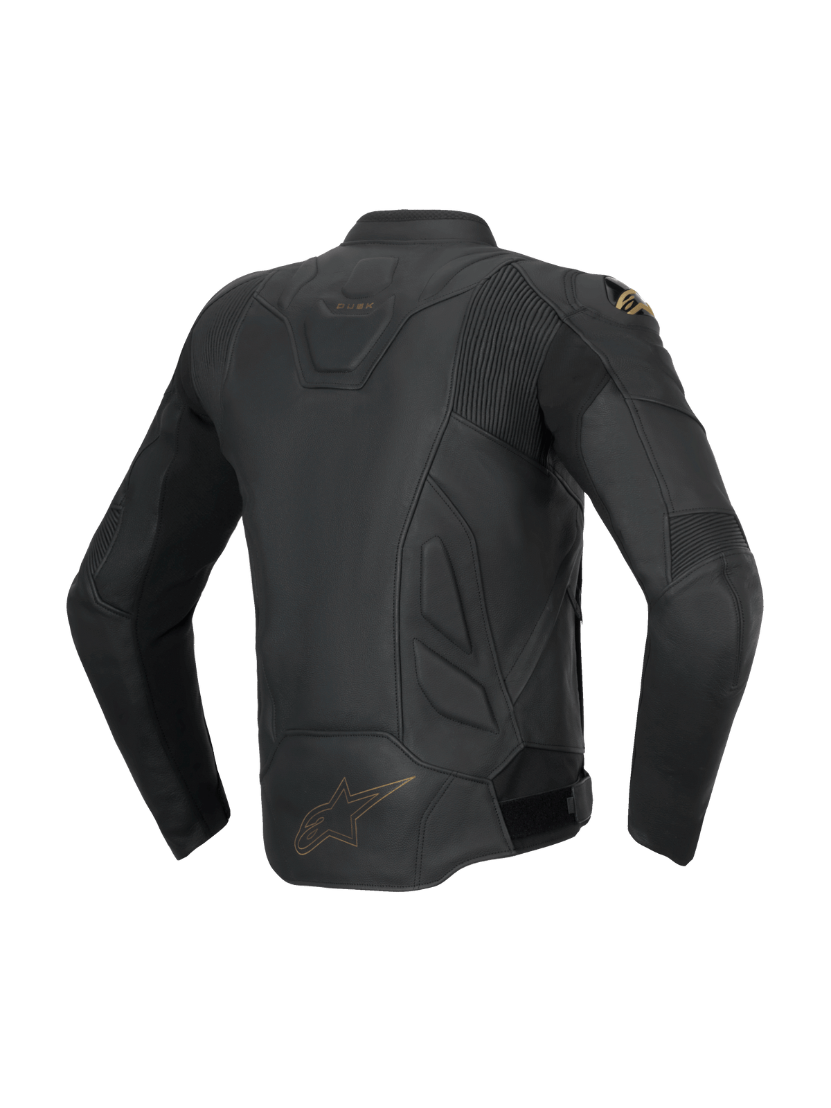 Alpinestars Dusk læderjakke, sort herremotorcykeljakke, bovin læder, set bagfra med stretch-harmonikapaneler.