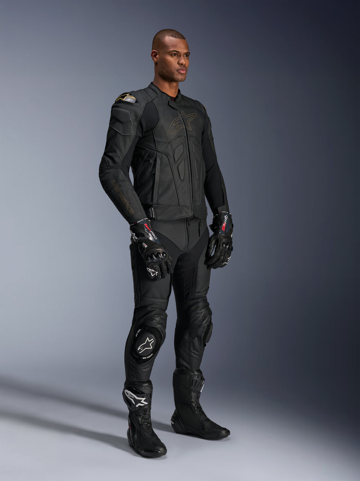 Alpinestars Dusk læderjakke, sort motorcykeljakke til herrer med ekstern DFS-skulderbeskyttelse, sport og racing