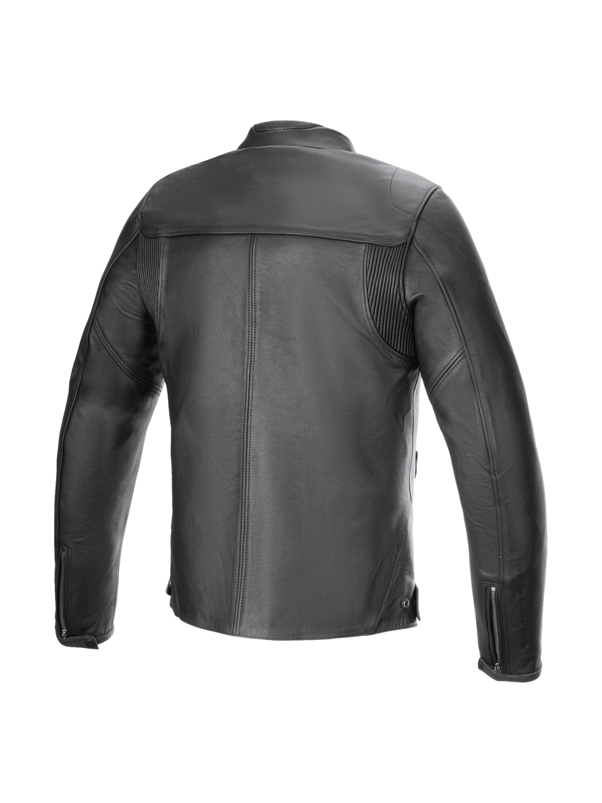 Alpinestars Blacktrack læderjakke, urban motorcykeljakke til herrer, sort bovint læder med harmonikapaneler på ryggen.