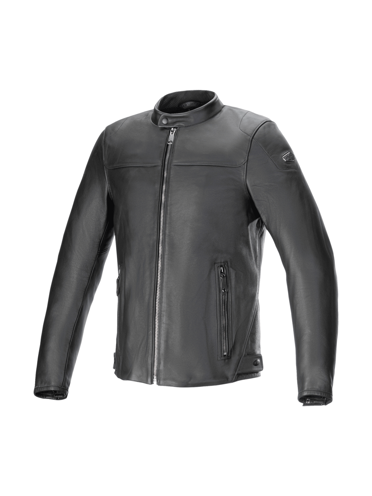Alpinestars Blacktrack læderjakke, urban herre-motorcykeljakke i sort bovint læder, Tech-Air Ready, metal-lynlås i gunmetal