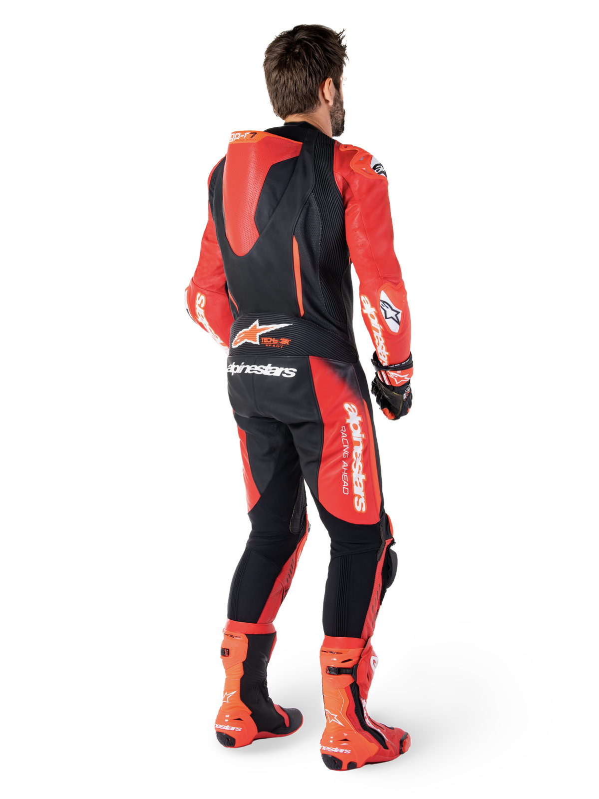 Alpinestars GP-R7 1-stk læderdragt, motorcykelracerdragt, herre, sort og rød, med aerodynamisk pukkel