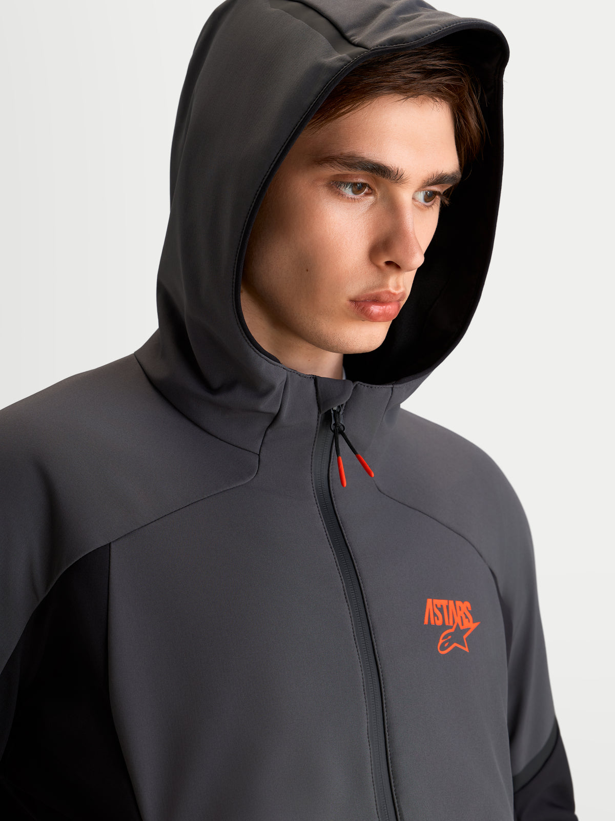 Alpinestars Aeroshell Wp jakke, vandtæt motorcykeljakke med hætte, sort og mørkegrå, herremodel