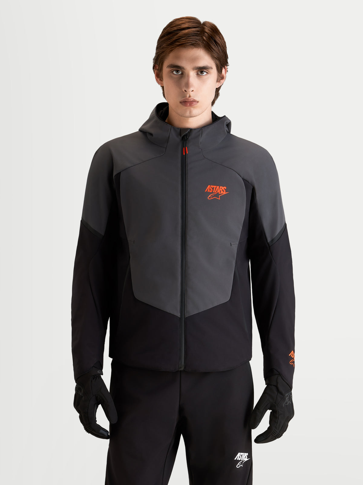 Alpinestars Aeroshell Waterproof Jacket, herre-motorcykeljakke, sort og mørkegrå, vandtæt softshell-jakke med hætte og CE-certificeret beskyttelse