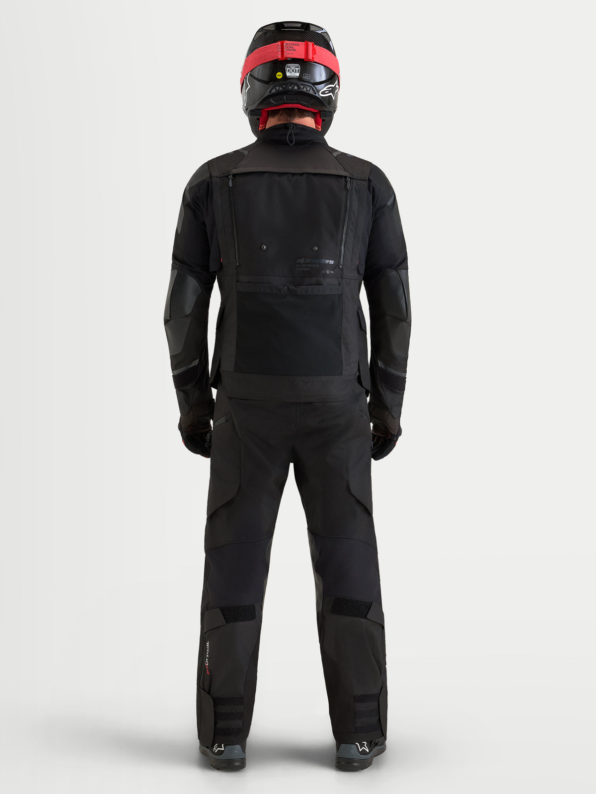 Alpinestars Harok V2 Drystar jakke, herre-motorcykeljakke til all-terrain eventyr, set bagfra med modulære ventilationspaneler og CE-certificeret beskyttelse i sort