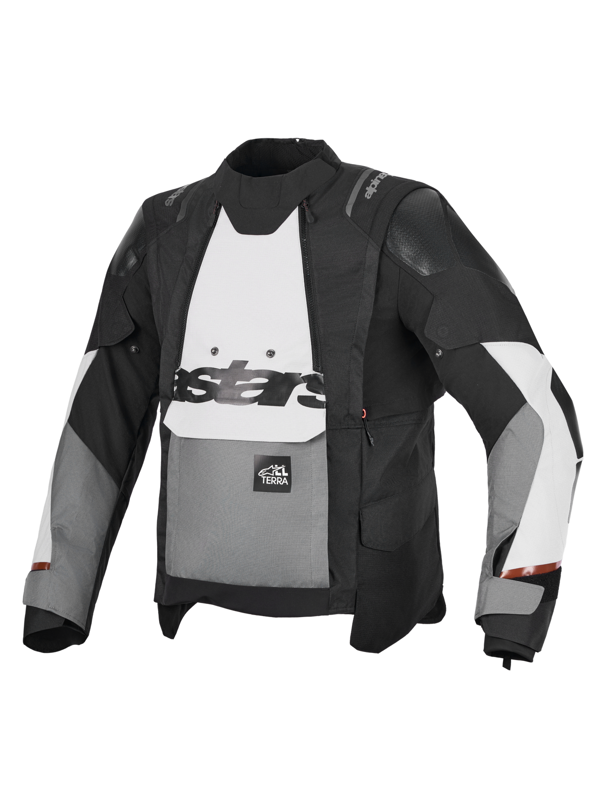 Alpinestars Harok V 2 Drystar Jakke, adventure motorcykeljakke i mørkegrå, isgrå og sort, vandtæt tekstilkonstruktion og CE-certificeret beskyttelse