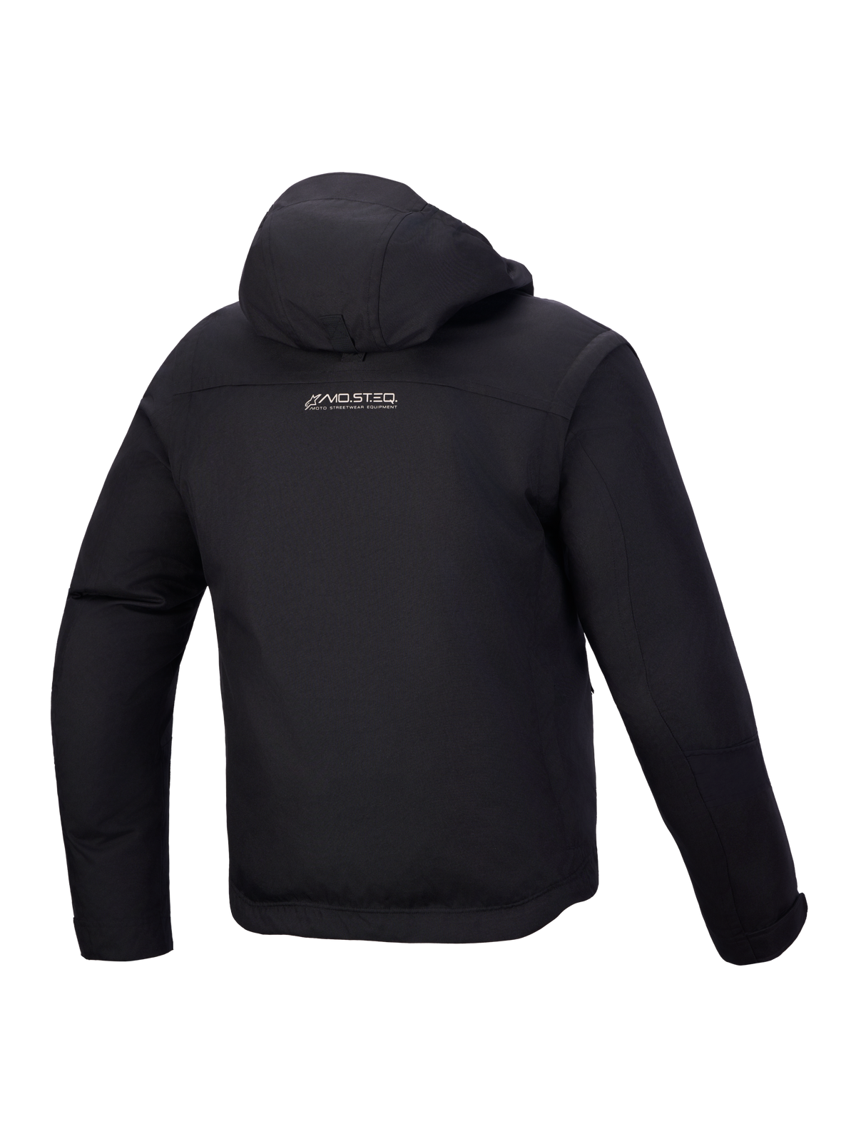 Alpinestars Morfex Parka vandtæt herremotorcykeljakke, set bagfra i sort med integreret hætte