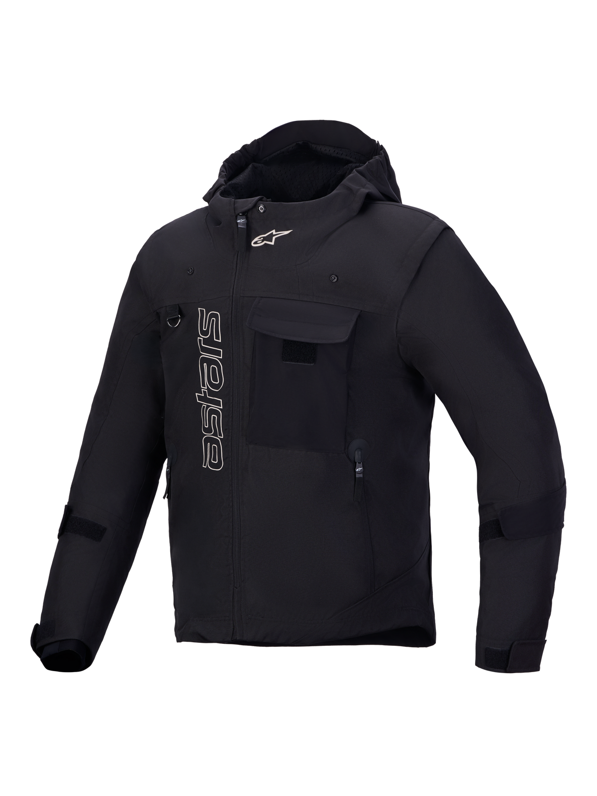 Alpinestars Morfex Parka WP jakke, sort urban motorcykeljakke med integreret hætte og modulært design