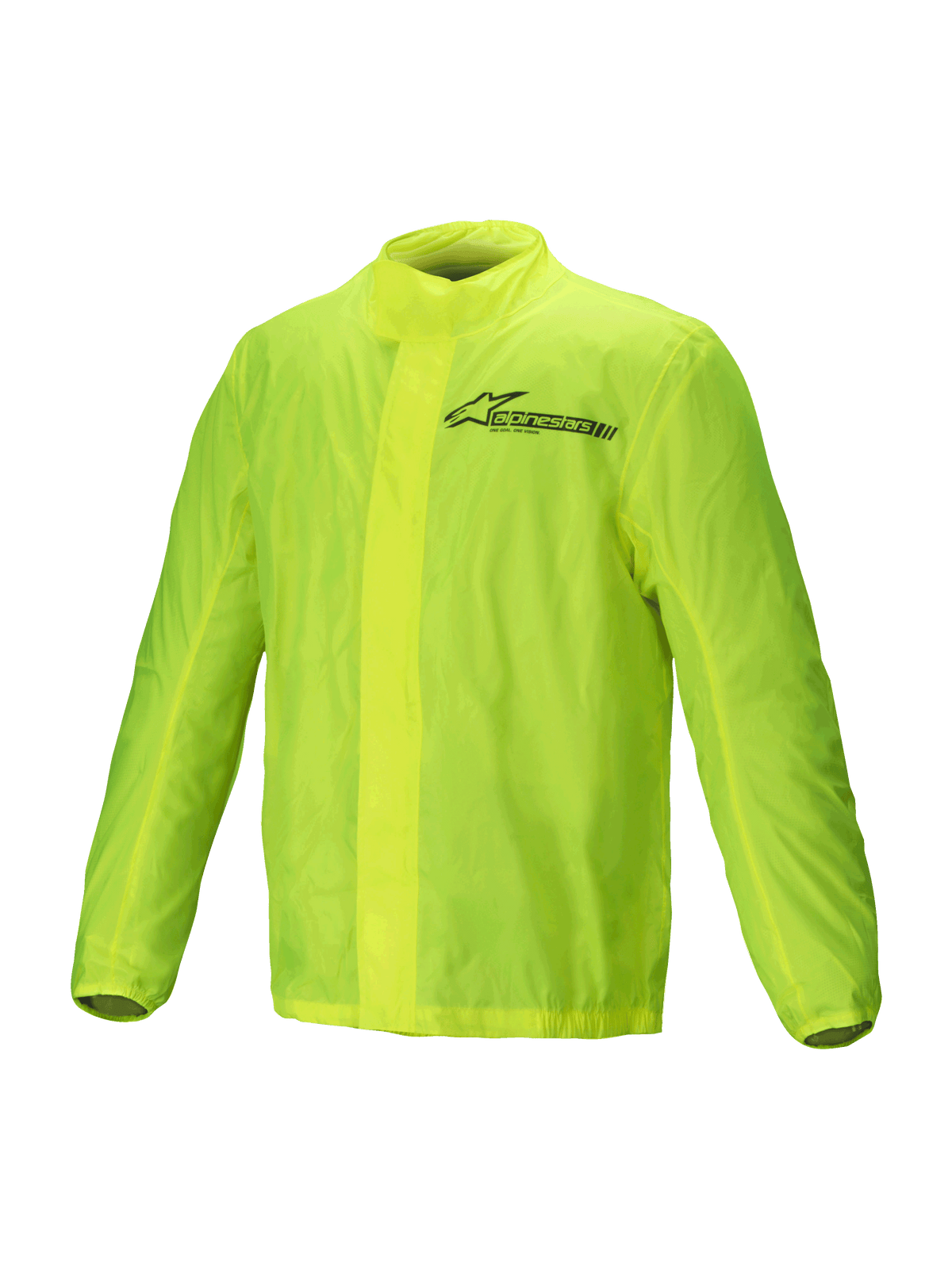 Alpinestars Hurricane Rain V2 Jakke, gul fluo vandtæt motorcykelregnjakke med let pakbar konstruktion og reflekterende Alpinestars-ordmærke