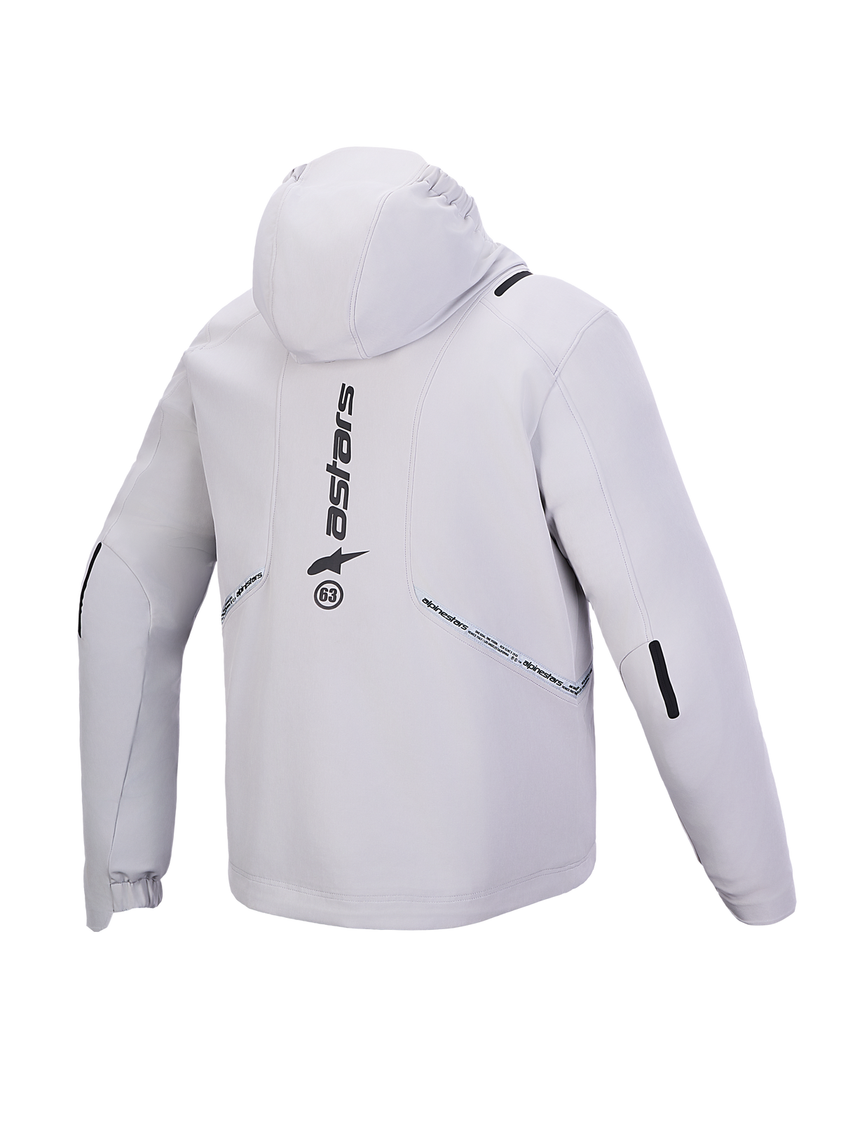 Alpinestars C 5 Drystar Jakke, vandtæt motorcykeljakke med integreret hætte set bagfra, lysegrå og sort, CE-certificeret softshell
