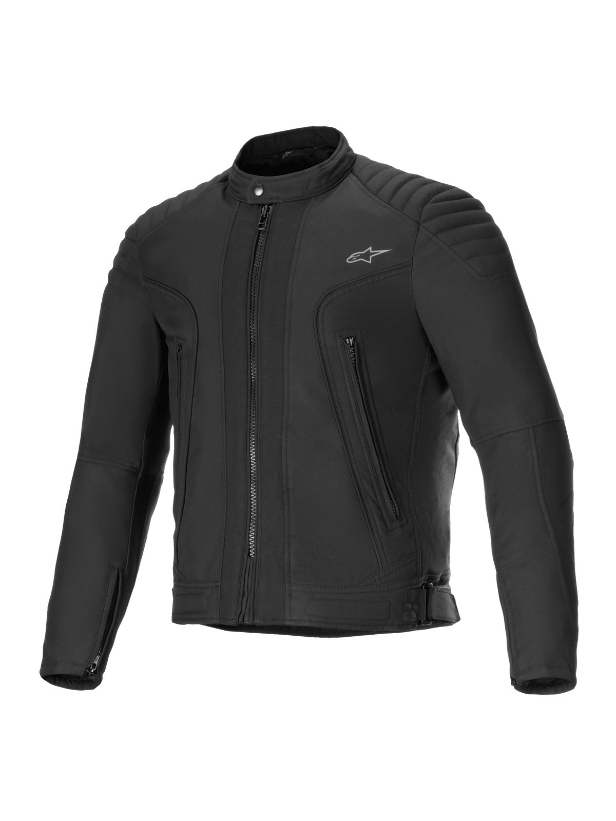 Alpinestars Clayton vandafvisende motorcykeljakke til herrer i sort med quiltede skuldre, lynlåslommer foran og CE-certificeret beskyttelse
