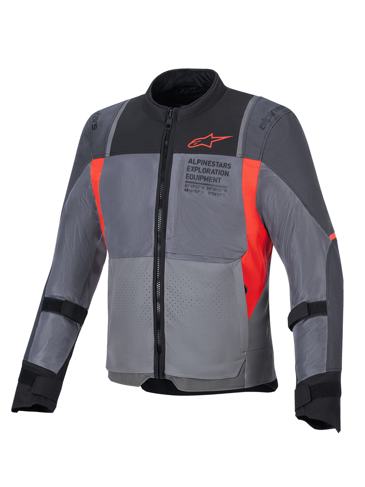 Alpinestars ST-2 Air Jakke, herre-motorcykeljakke i grå og rød tekstil med mesh-paneler og CE-certificeret beskyttelse.