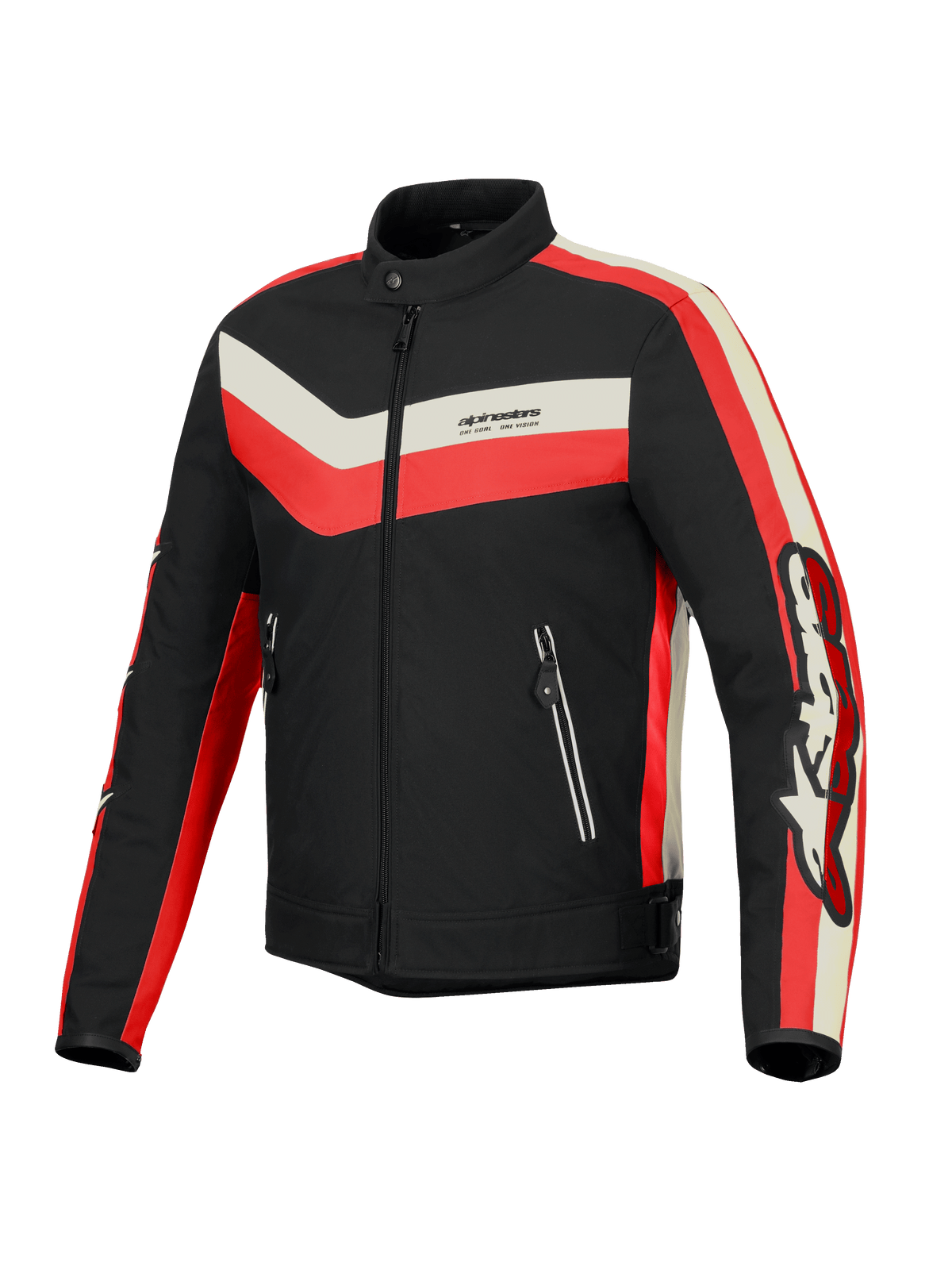 Alpinestars T-Dyno Vandafvisende Jakke, herre-motorcykeltekstiljakke, sort, rød og råhvid, CE-certificeret med vintage-inspireret bikerpasform