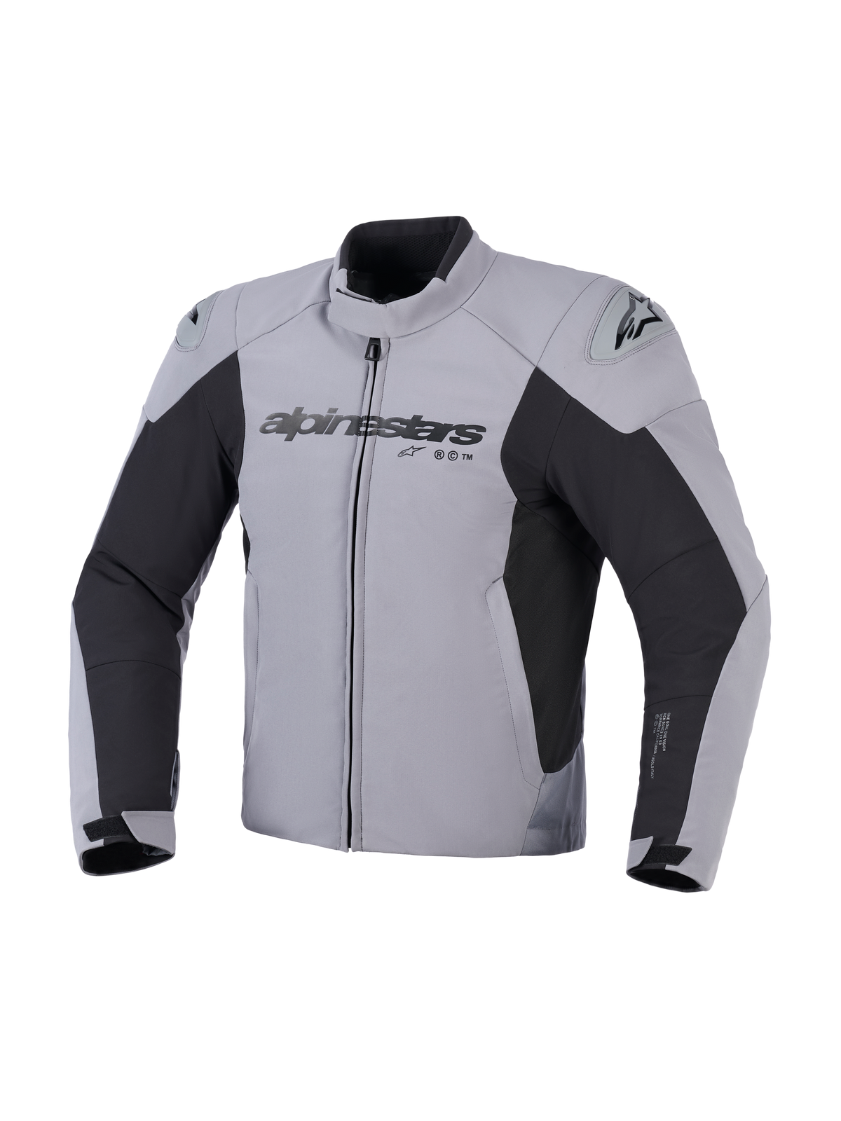 Alpinestars SMX Waterproof Jacket, Motorcycle Riding Jacket, Dark Gray and Black, front view featuring Alpinestars logo on chest and DFS Lite shoulder sliders, sport fit textile design for road riding