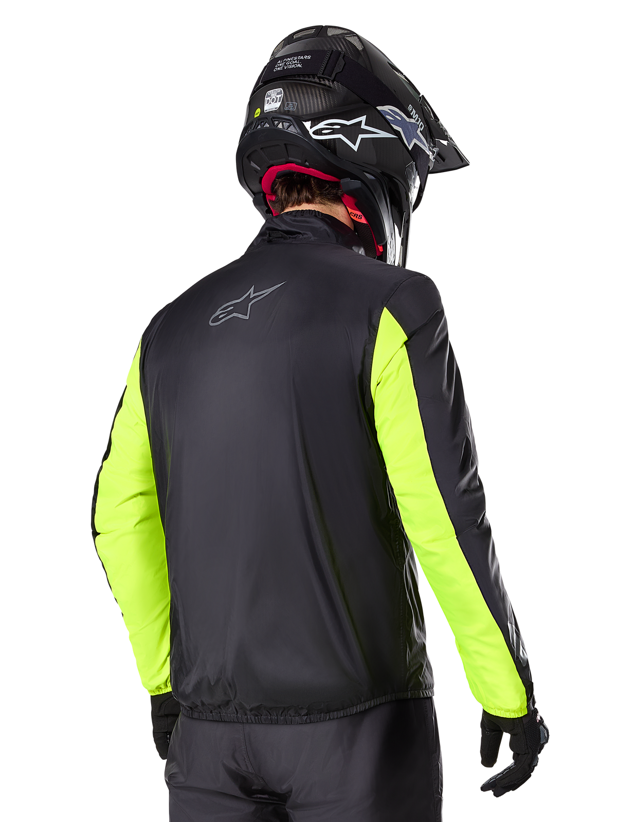 Alpinestars Bogotá Pro Drystar® jakke, herre-tekstiljakke til adventure touring, sort og gul fluo, set bagfra.