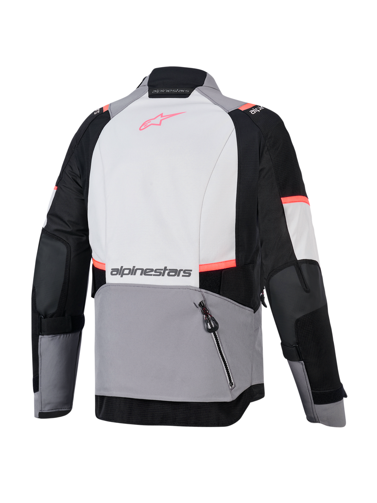 Alpinestars Stella Andes V4 Drystar dame-adventurejakke i grå og sort, set bagfra med stor baglomme til opbevaring.