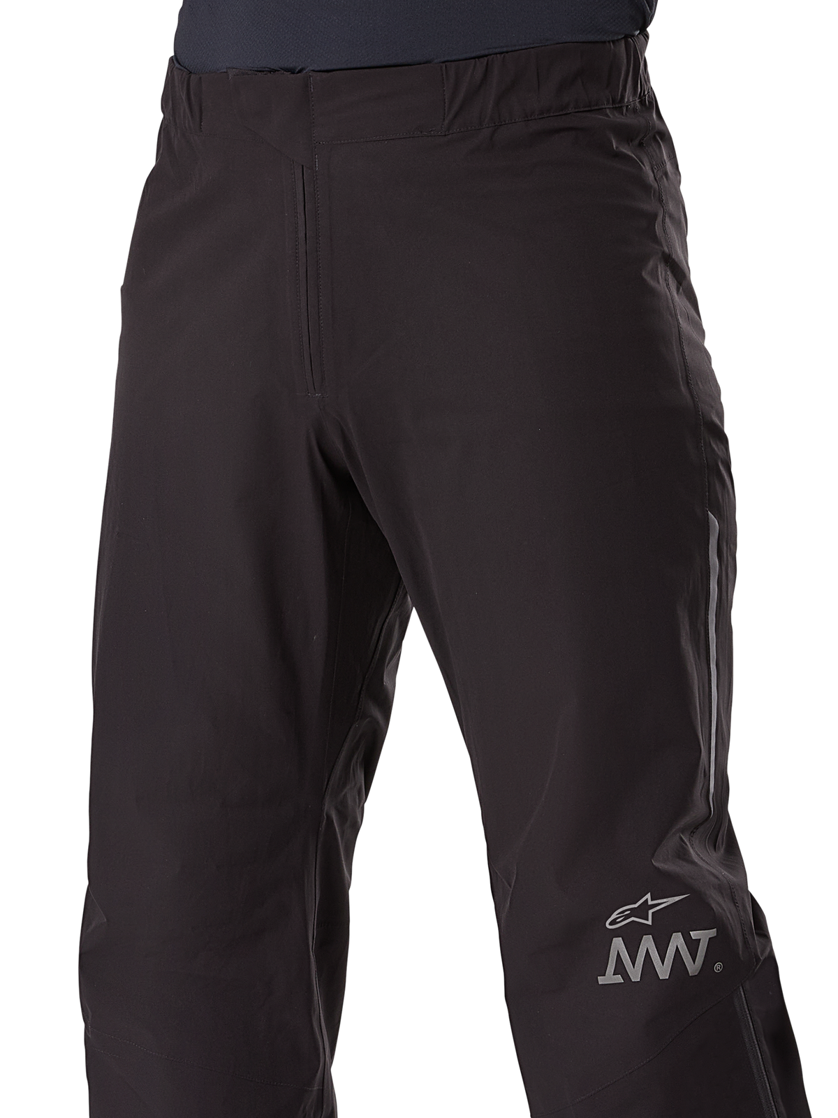 Alpinestars AMT-8 Stretch Drystar® XF liner-buks, motorcykel-inderbuks, sort, med Alpinestars-stjerne og AMT-logo på benet, elastisk talje, strømlinet vandtæt tekstilkonstruktion