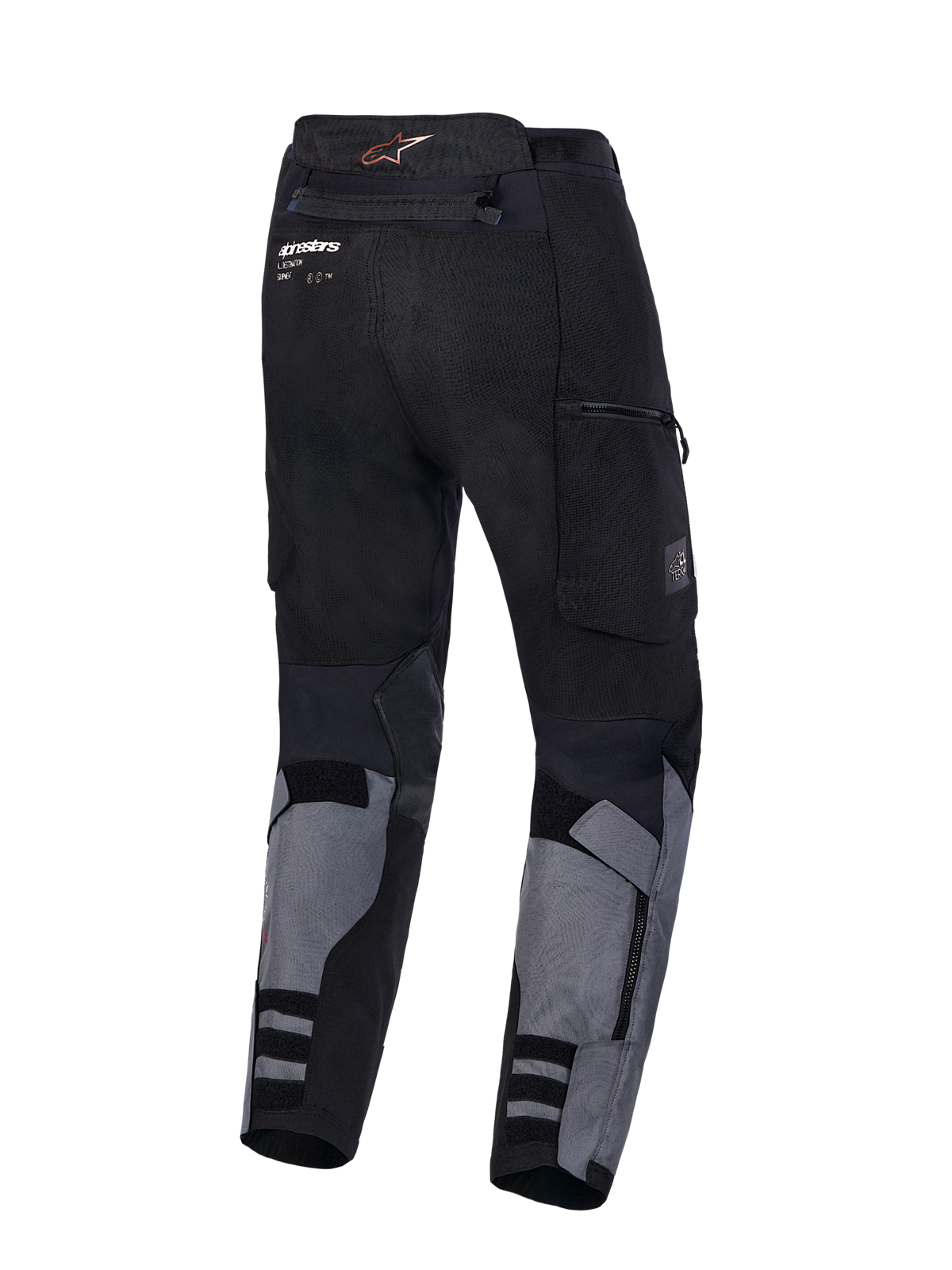 Alpinestars Harok V 2 Drystar Bukser, eventyr-motorcykeltouringbukser, mørkegrå og sort, set bagfra med holdbar tekstilkonstruktion og cargelommer