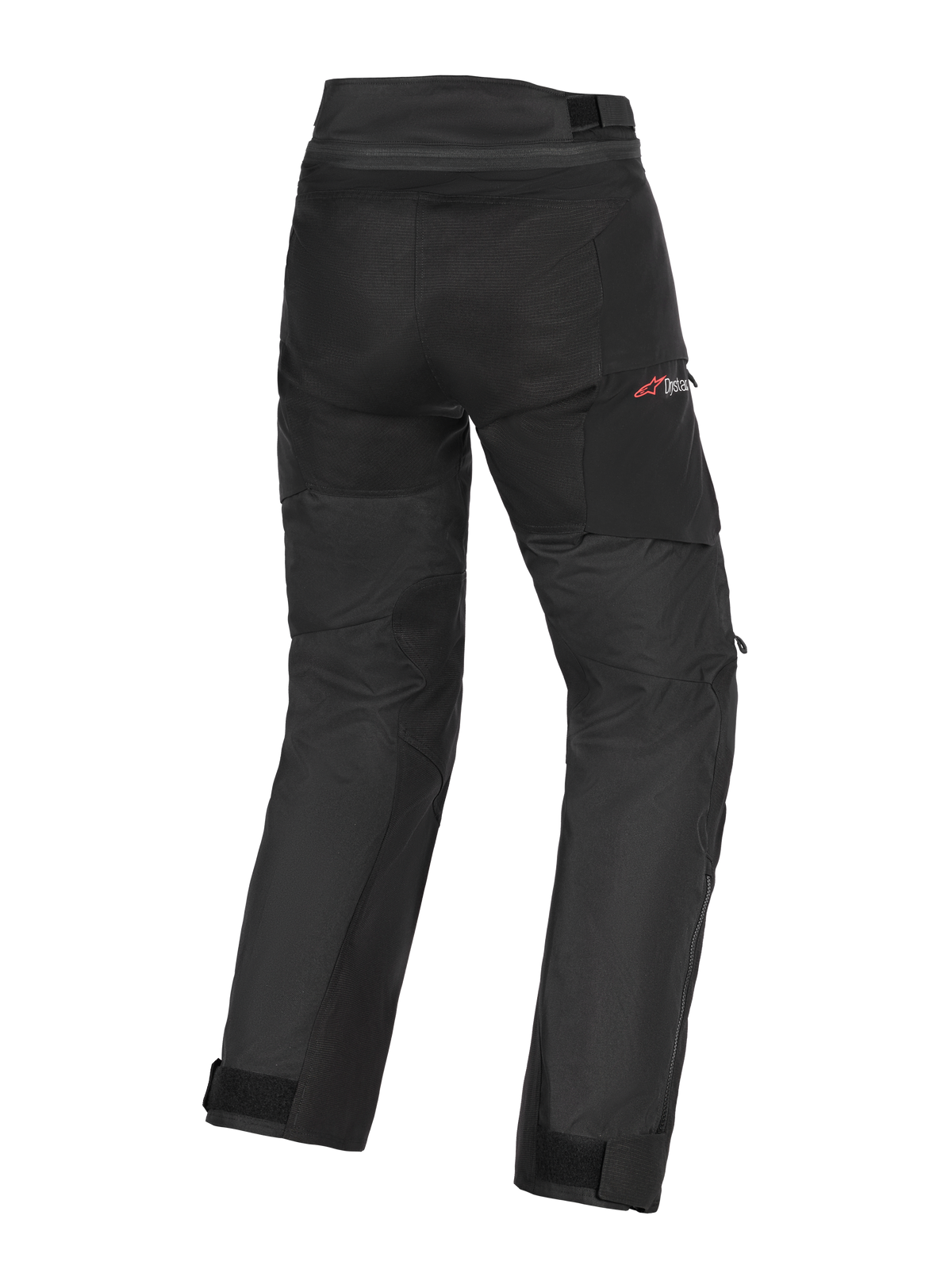 Alpinestars Andes V4 Drystar® bukser - Short, motorcykelbukser, sort, set bagfra med forstærkede paneler på sæde og ben, rødt Drystar-logo på hoften, justerbare stropper i taljen og ved anklerne, holdbar tekstilkonstruktion til adventure touring