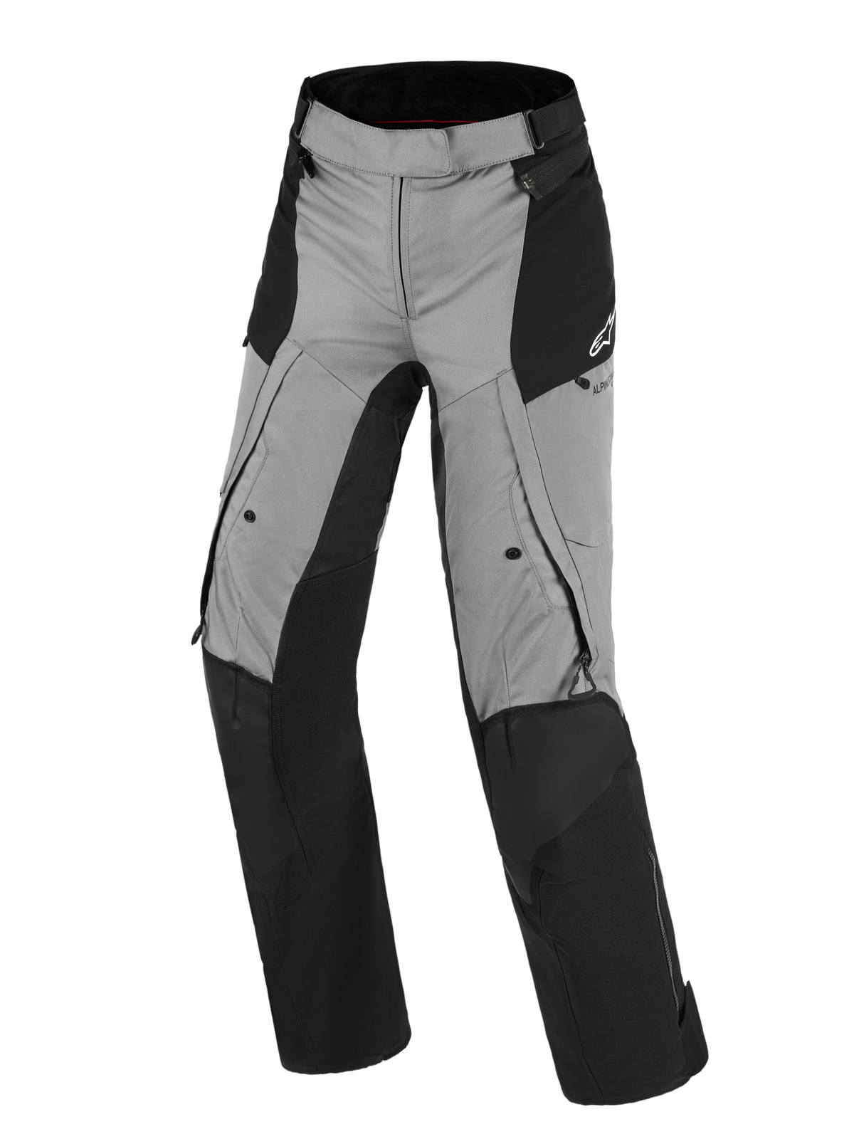 Alpinestars Stella Andes V4 Drystar® bukser, motorcykelbukser til kvinder, sort og mørkegrå, adventure touring-design med vandtæt tekstil, forstærkede knæ- og sædeområder, ventilationsåbninger og lommer med lynlås, Alpinestars-logo på hoften